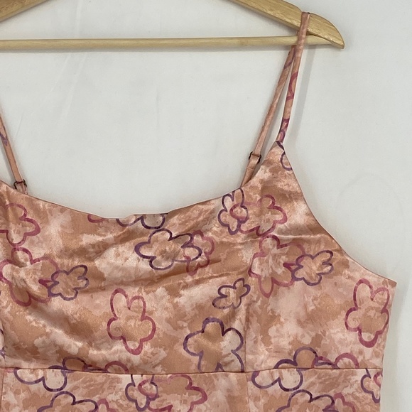 Wild Fable Juniors Size 1X Mini Slip Dress Pink Purple Floral Print Satin Notch - Picture 3 of 9